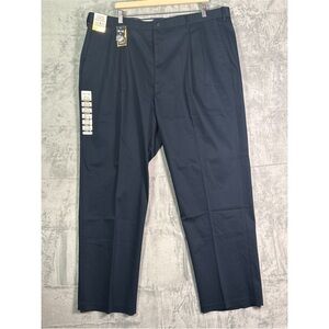 NWT New Haggar Iron Free Premium Navy Khaki Pleated Classic Fit Pants 44 x 32